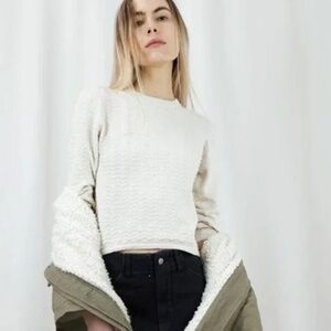 MICAELA GREG The Lace Knit Top in Cream Pima Cotton Pointelle Sweater Top Medium